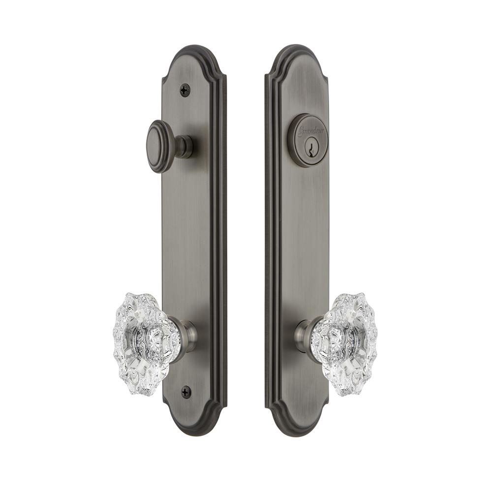 Grandeur by Nostalgic Warehouse ARCBIA Arc Tall Plate Complete Entry Set with Biarritz Knob in Antique Pewter